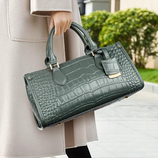 Hingare Genuine Leather Alligator Print Tote Bag Women's Large Capacity Shoulder Handbag