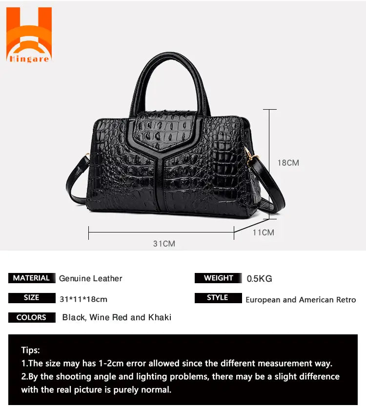 Crocodile Pattern Genuine Leather Stylish Women's Handbags Stylish Crocodile Shoulder Bag