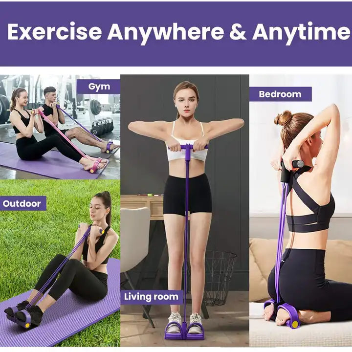 4 Tube Resistance Bands Sit-Up Pull Rope Reducer Sport Workout Fitness Equipment