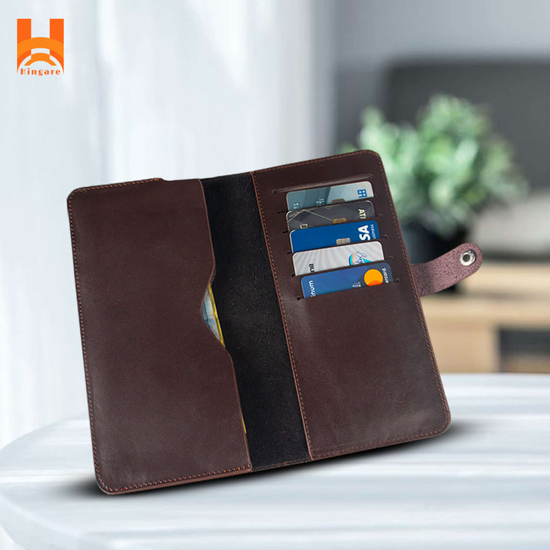 Hingare Full Grain Genuine Cow Leather Long Wallet Elegant Anti Brown Long Wallet