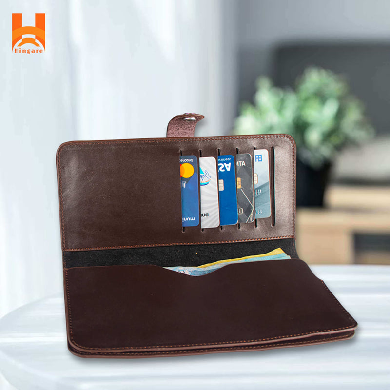 Hingare Full Grain Genuine Cow Leather Long Wallet Elegant Anti Brown Long Wallet