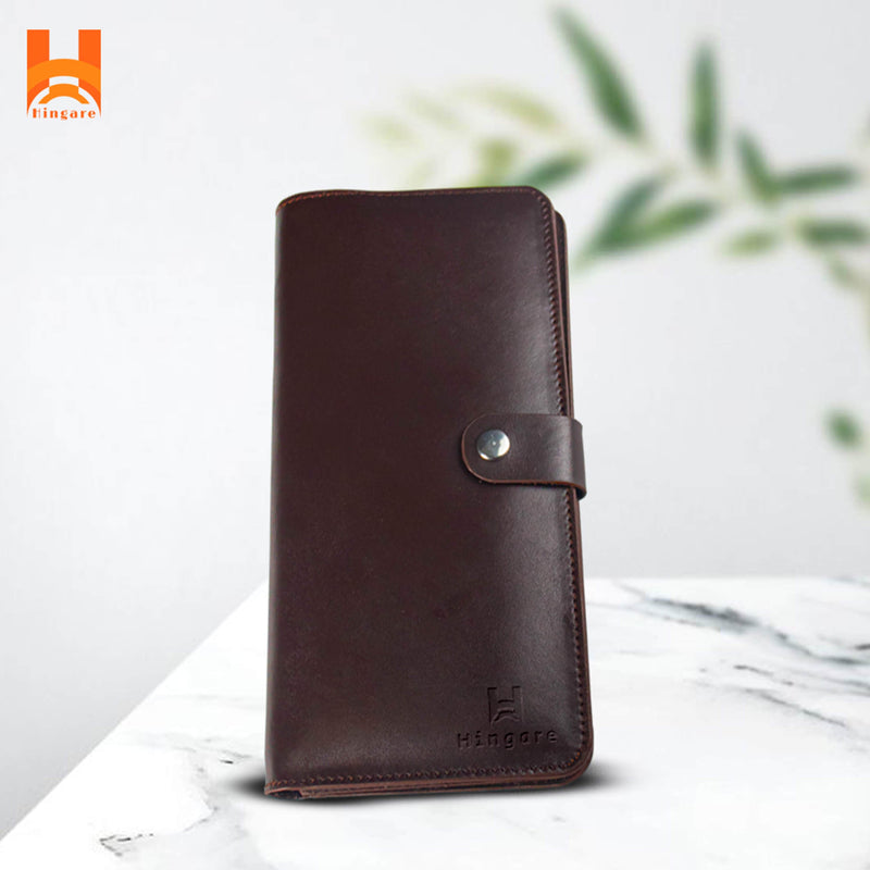 Hingare Full Grain Genuine Cow Leather Long Wallet Elegant Anti Brown Long Wallet