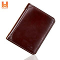 HINGARE - Oily Genuine Leather Men's Short Wallet Best Leather Tri-Fold Wallet