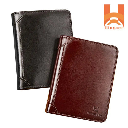 HINGARE - Oily Genuine Leather Men's Short Wallet Best Leather Tri-Fold Wallet