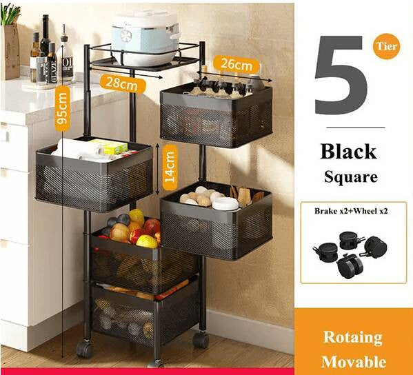 5 layer 360 Degree Rotating Vegetable Kitchen Rack Smart Kitchen Storage Shelf Carts