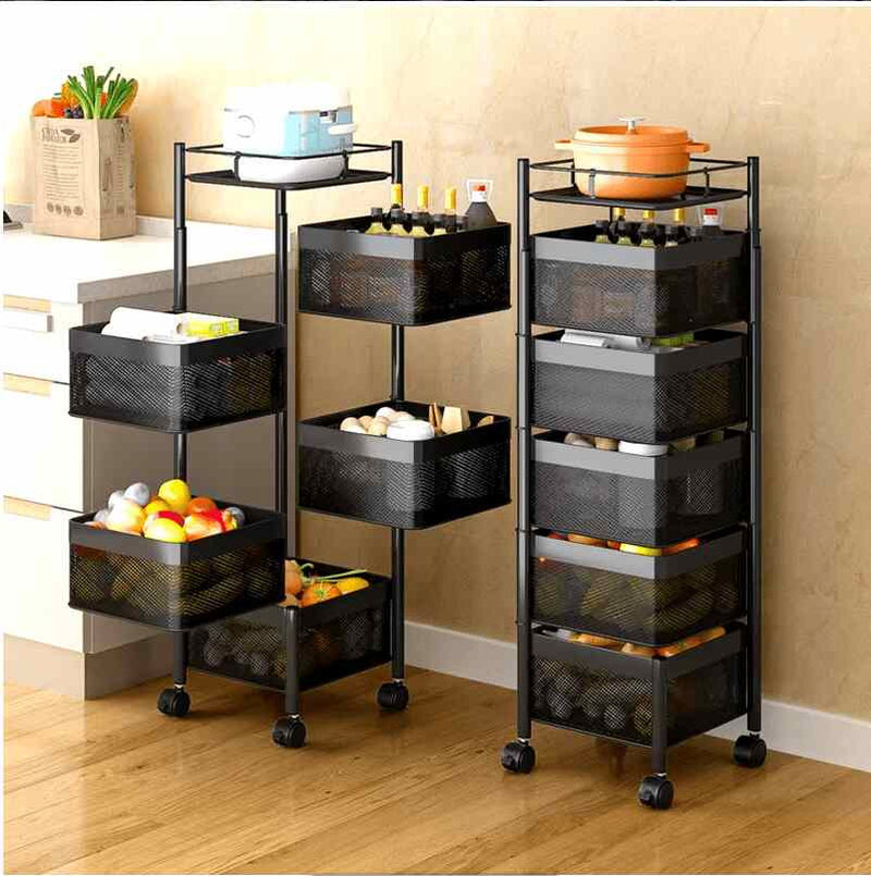 5 layer 360 Degree Rotating Vegetable Kitchen Rack Smart Kitchen Storage Shelf Carts