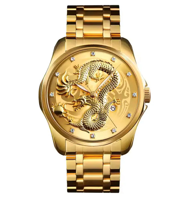 YOLAKO Brand Alloy Steel Men’s Dragon Watch - Golden Color