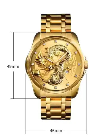 YOLAKO Brand Alloy Steel Men’s Dragon Watch - Golden Color