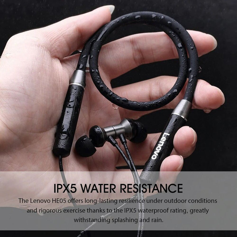 Lenovo HE05 Bluetooth Magnetic Neckband Earphones IPX5 Waterproof | GsmartBd Best Online Shop