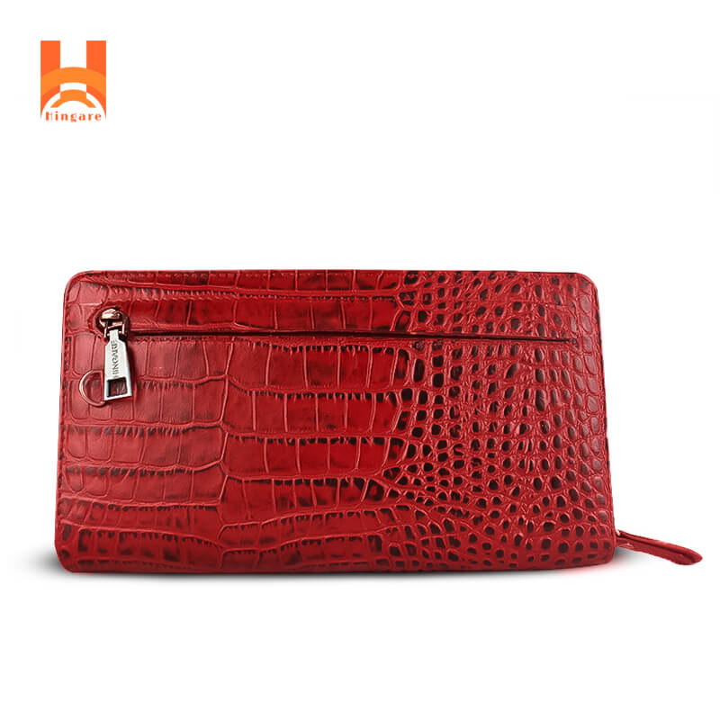 Hingare Alligator Pattern Red Genuine Leather Hand Purse for Women