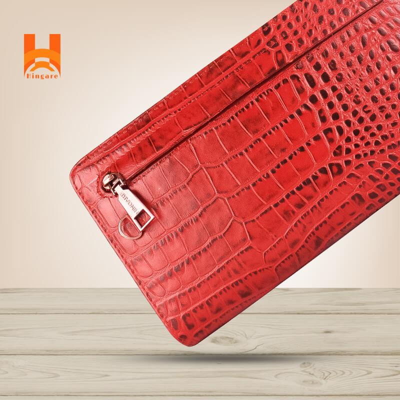 Hingare Alligator Pattern Red Genuine Leather Hand Purse for Women