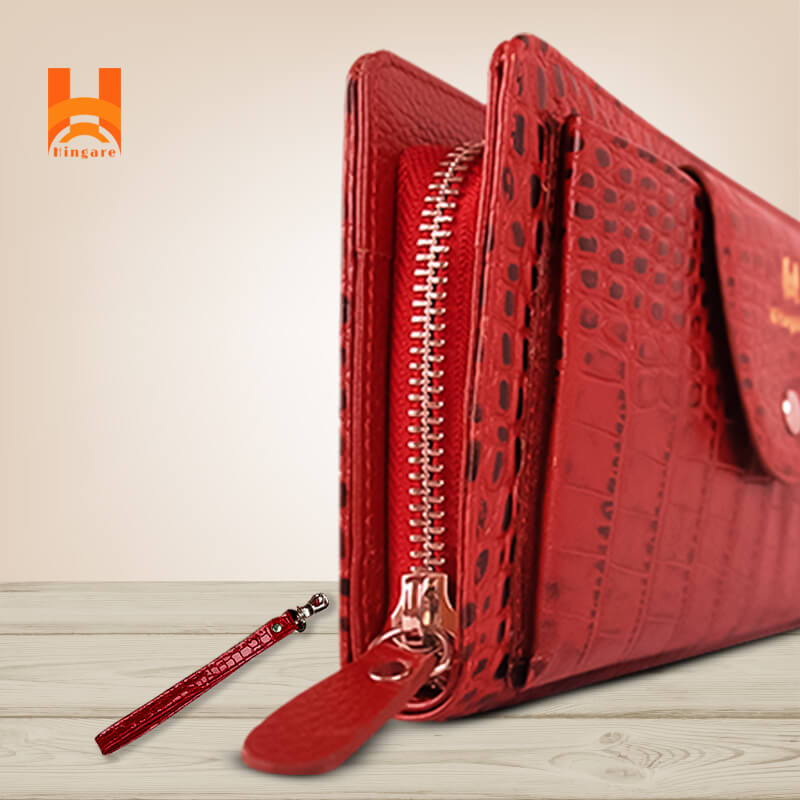 Hingare Alligator Pattern Red Genuine Leather Hand Purse for Women