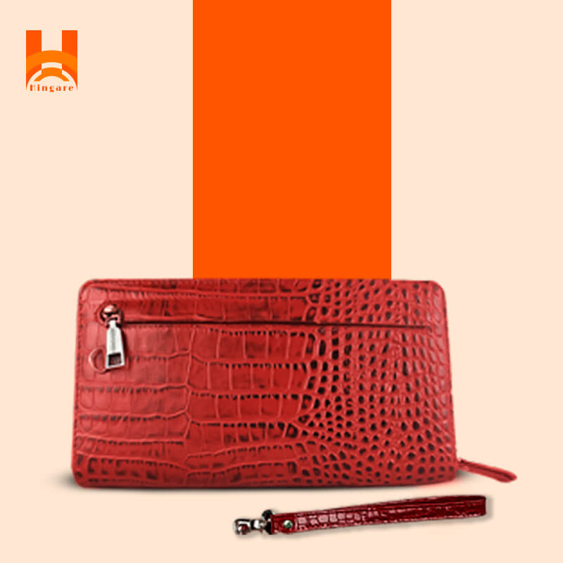 Hingare Alligator Pattern Red Genuine Leather Hand Purse for Women