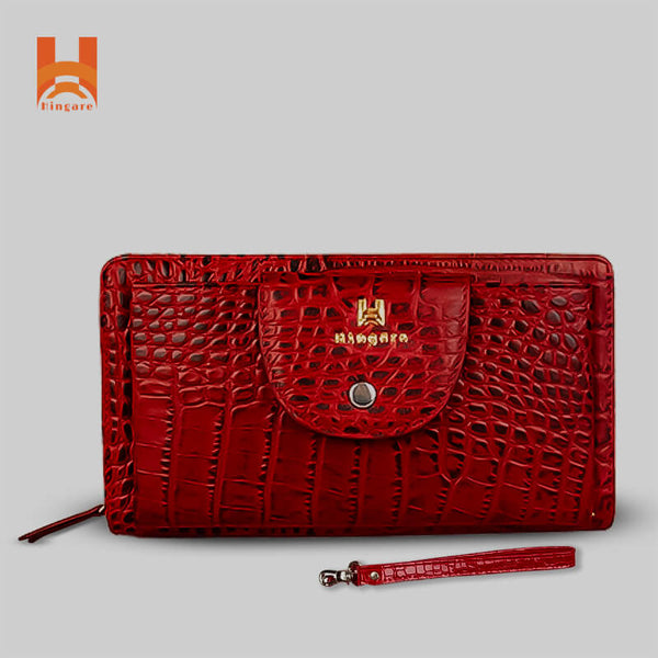Hingare Alligator Pattern Red Genuine Leather Hand Purse for Women