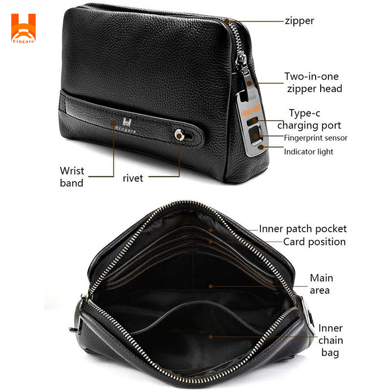 Hingare Smart Anti-Theft Fingerprint Lock Handbags Genuine Leather Large Capacity bag