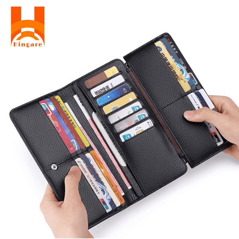 Hingare Leather Thin Line Zipper Long Wallet 100% Genuine Leather Zipper Long Wallet