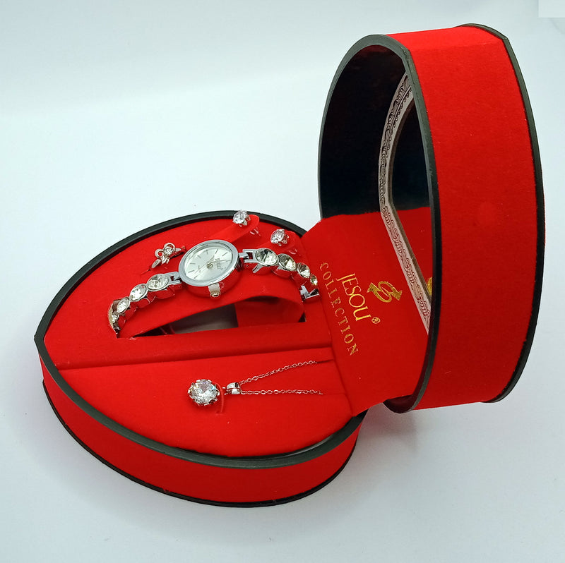 Women Bracelet Watch Set Crystal Design Necklace Earrings ring Female Jewelry Set Gift Box. GsmartBD Best Online Shop
